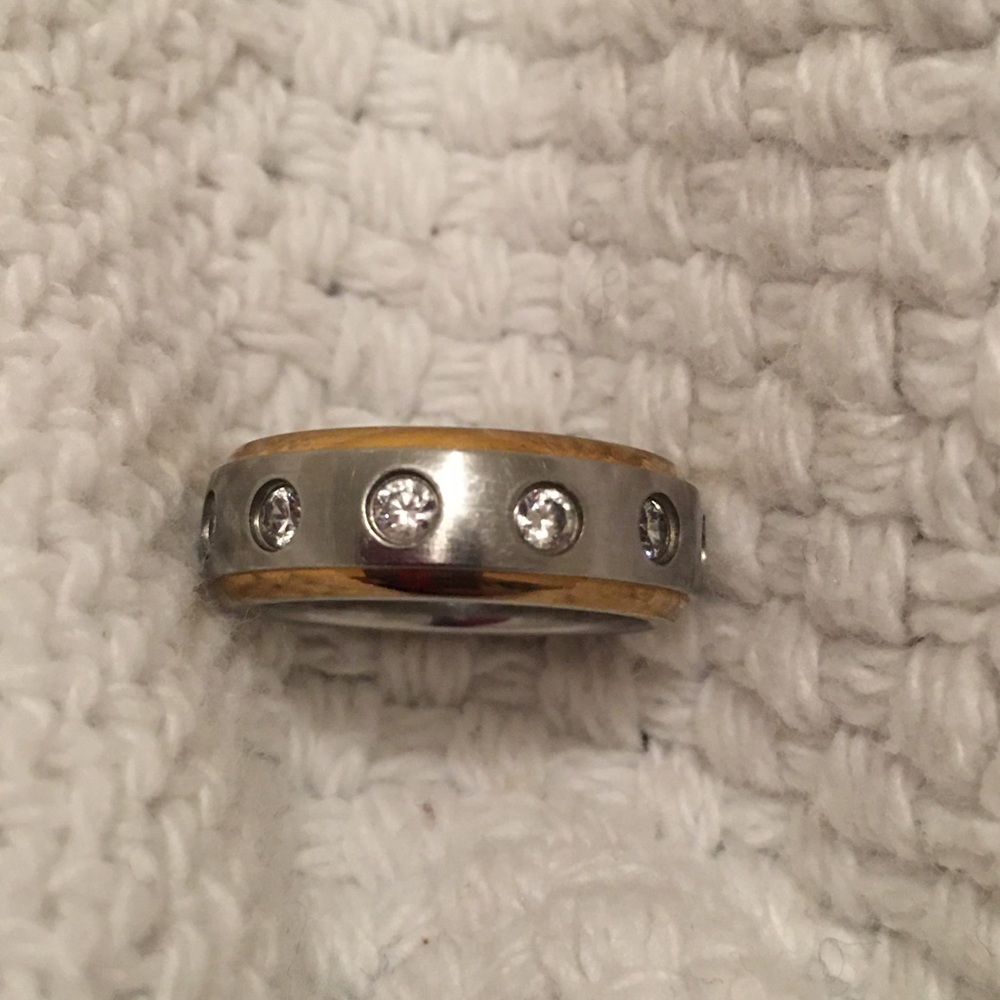 Stainless Steel Bezel Set Diamonique Eternity Band Ring Size 5